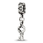 Sterling Silver 925 Dangle Bead with Antiqued Hearts Charm Elegant Design
