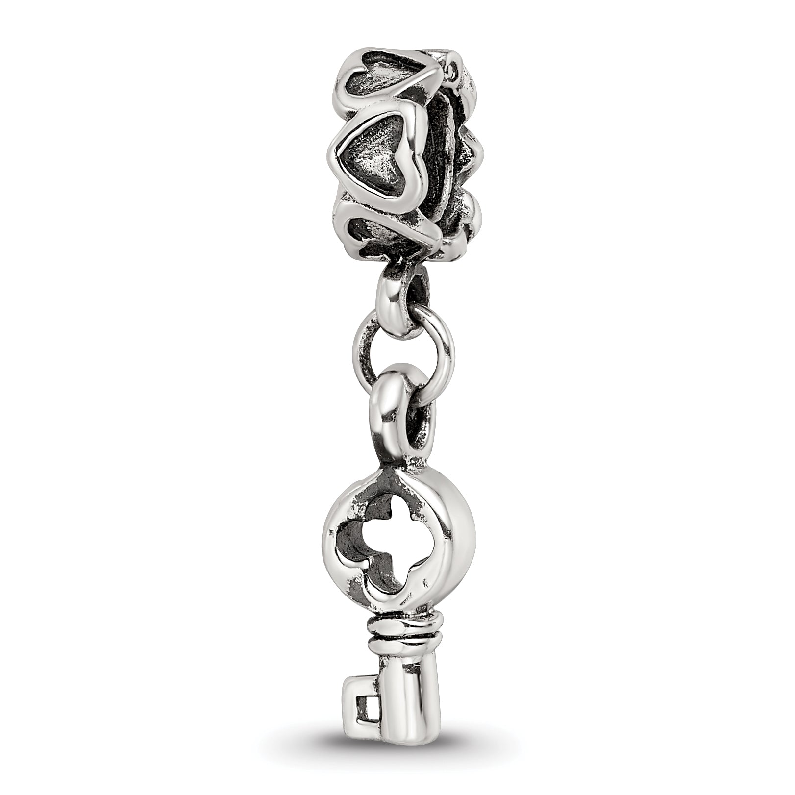 Sterling Silver 925 Dangle Bead with Antiqued Hearts Charm Elegant Design