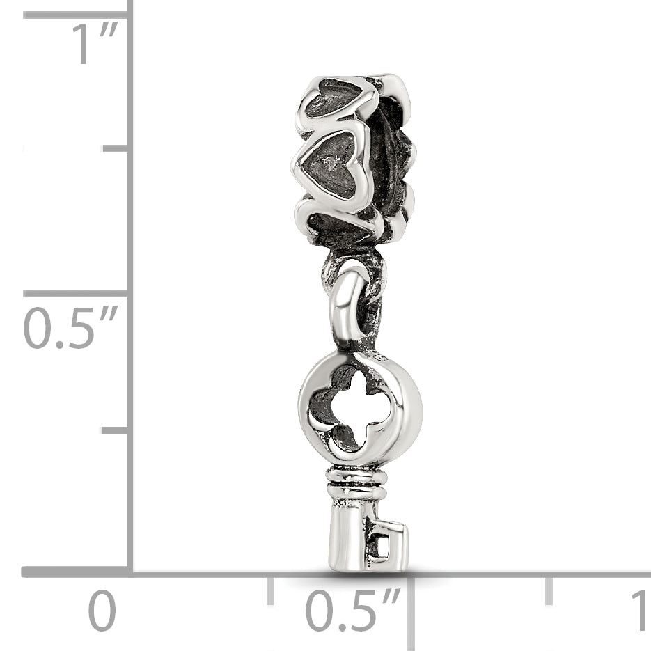 Sterling Silver 925 Dangle Bead with Antiqued Hearts Charm Elegant Design