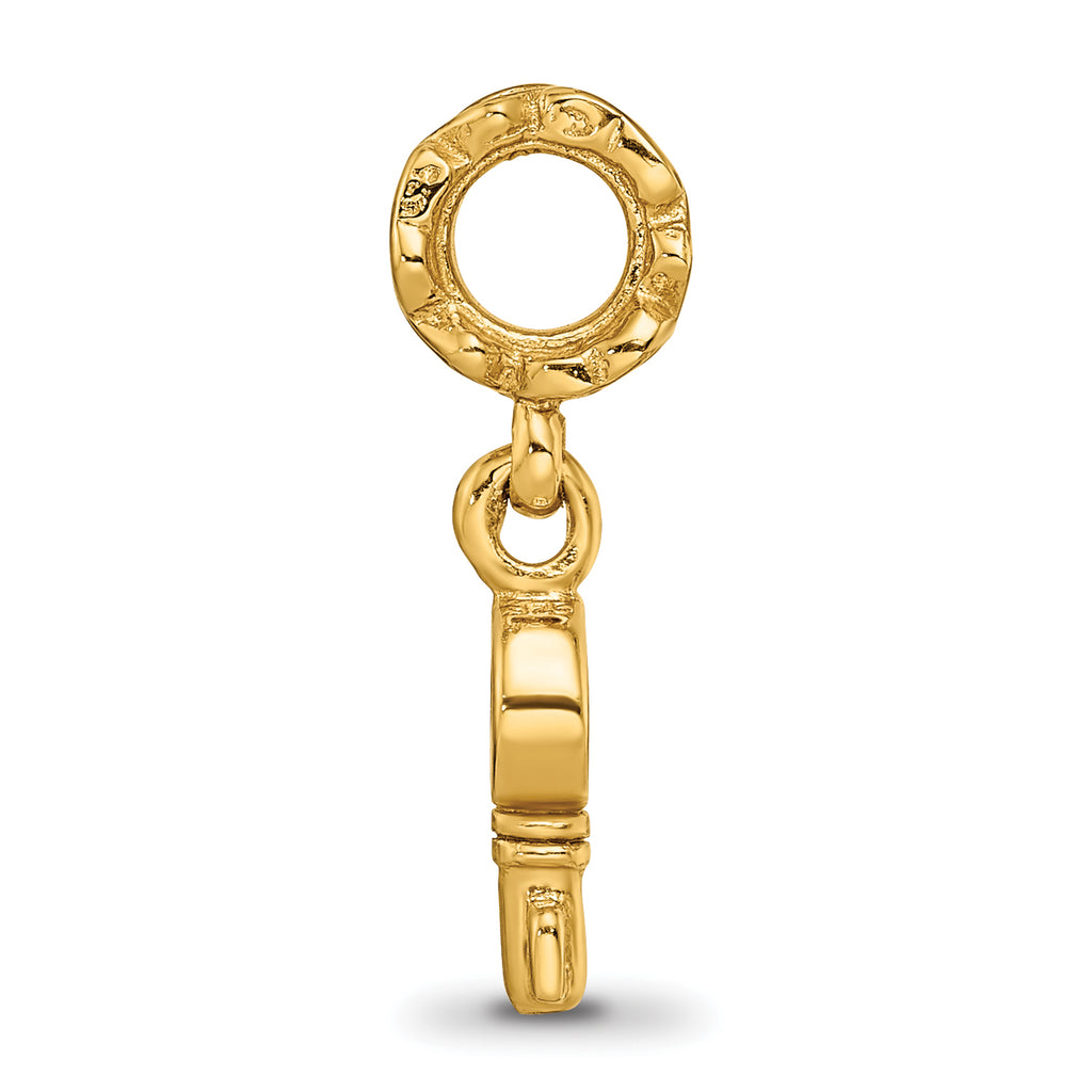 Sterling Silver 14K Gold-Plated Key Dangle Bead with Hearts  Polished Finish
