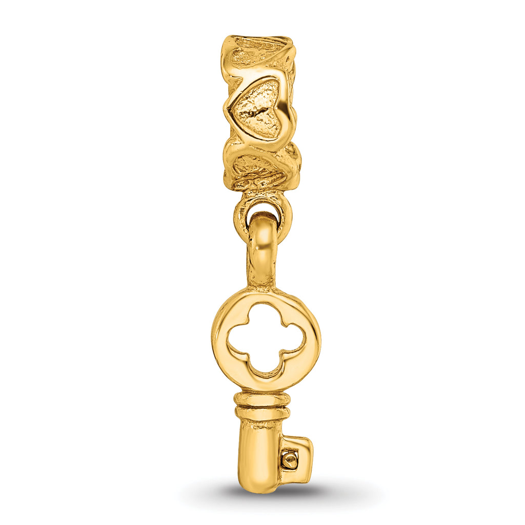 Sterling Silver 14K Gold-Plated Key Dangle Bead with Hearts  Polished Finish