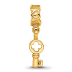 Sterling Silver 14K Gold-Plated Key Dangle Bead with Hearts  Polished Finish