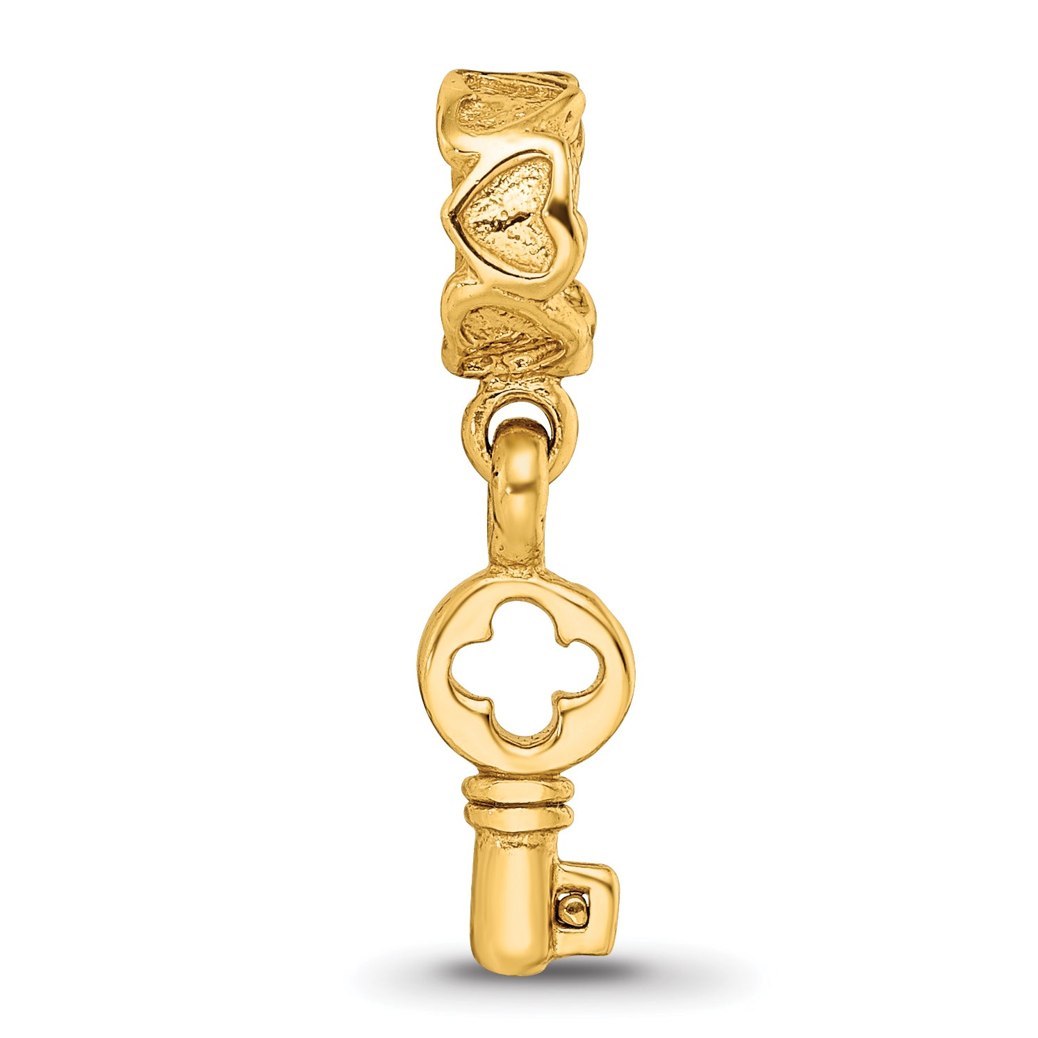 Sterling Silver 14K Gold-Plated Key Dangle Bead with Hearts  Polished Finish