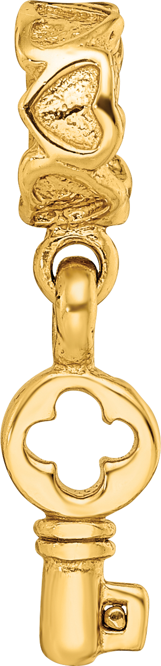 Sterling Silver 14K Gold-Plated Key Dangle Bead with Hearts  Polished Finish
