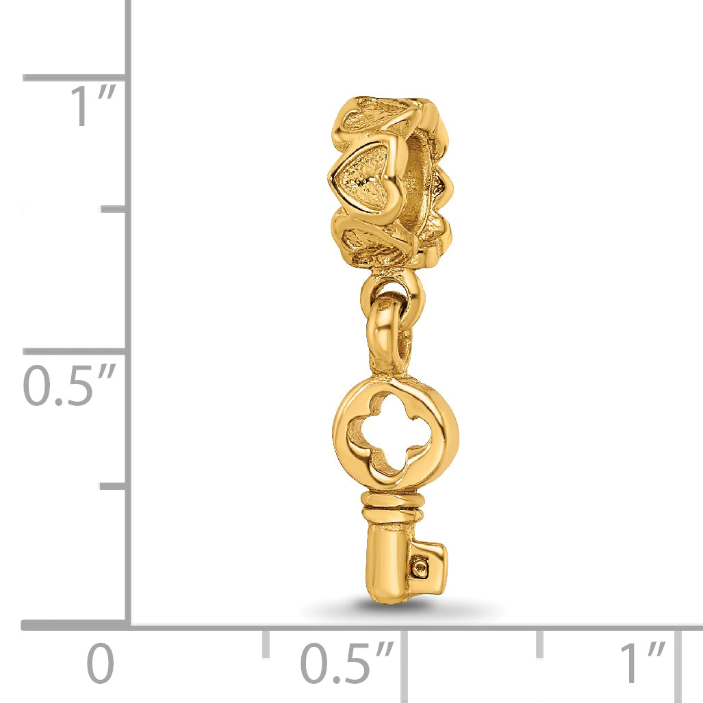 Sterling Silver 14K Gold-Plated Key Dangle Bead with Hearts  Polished Finish