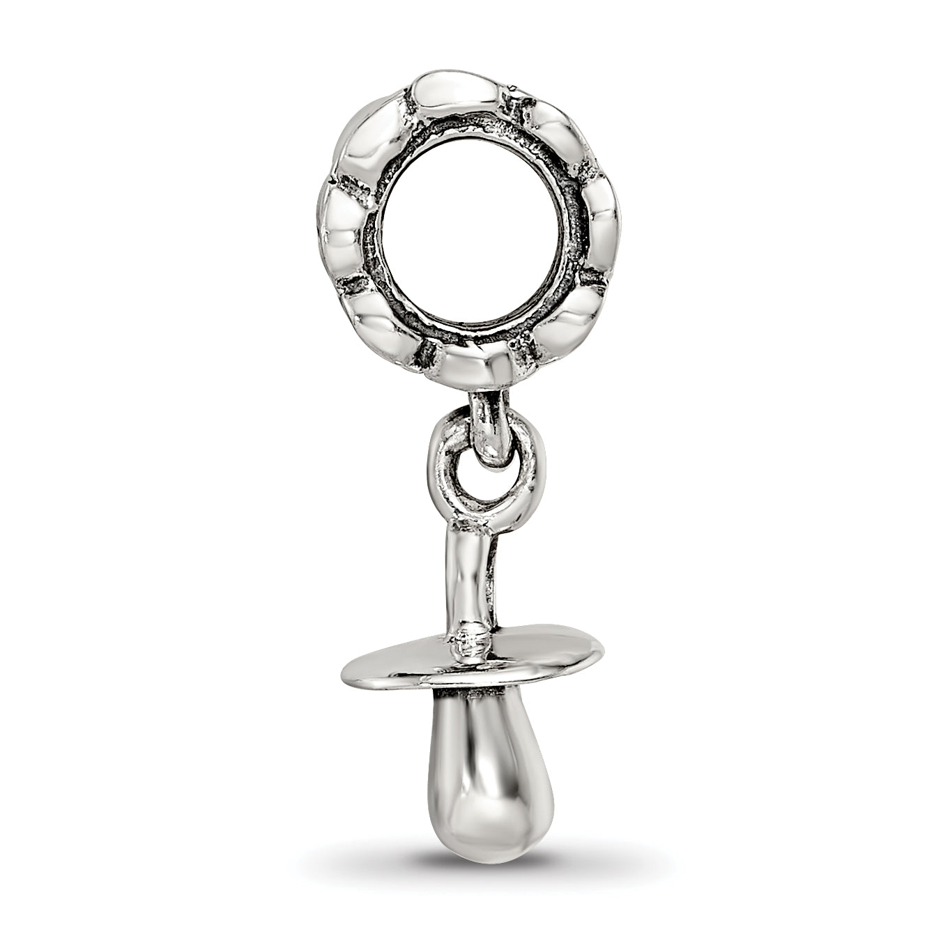 Sterling Silver 925 Baby Pacifier Dangle Bead with Antiqued Finish