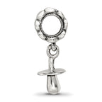 Sterling Silver 925 Baby Pacifier Dangle Bead with Antiqued Finish
