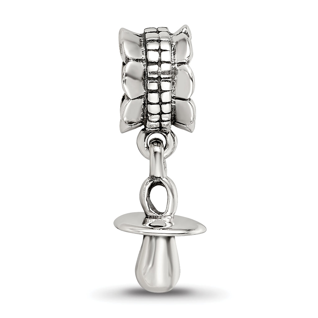 Sterling Silver 925 Baby Pacifier Dangle Bead with Antiqued Finish