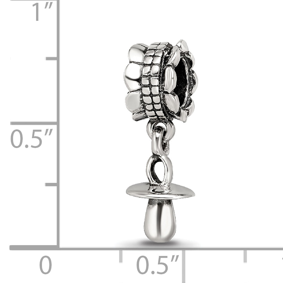 Sterling Silver 925 Baby Pacifier Dangle Bead with Antiqued Finish