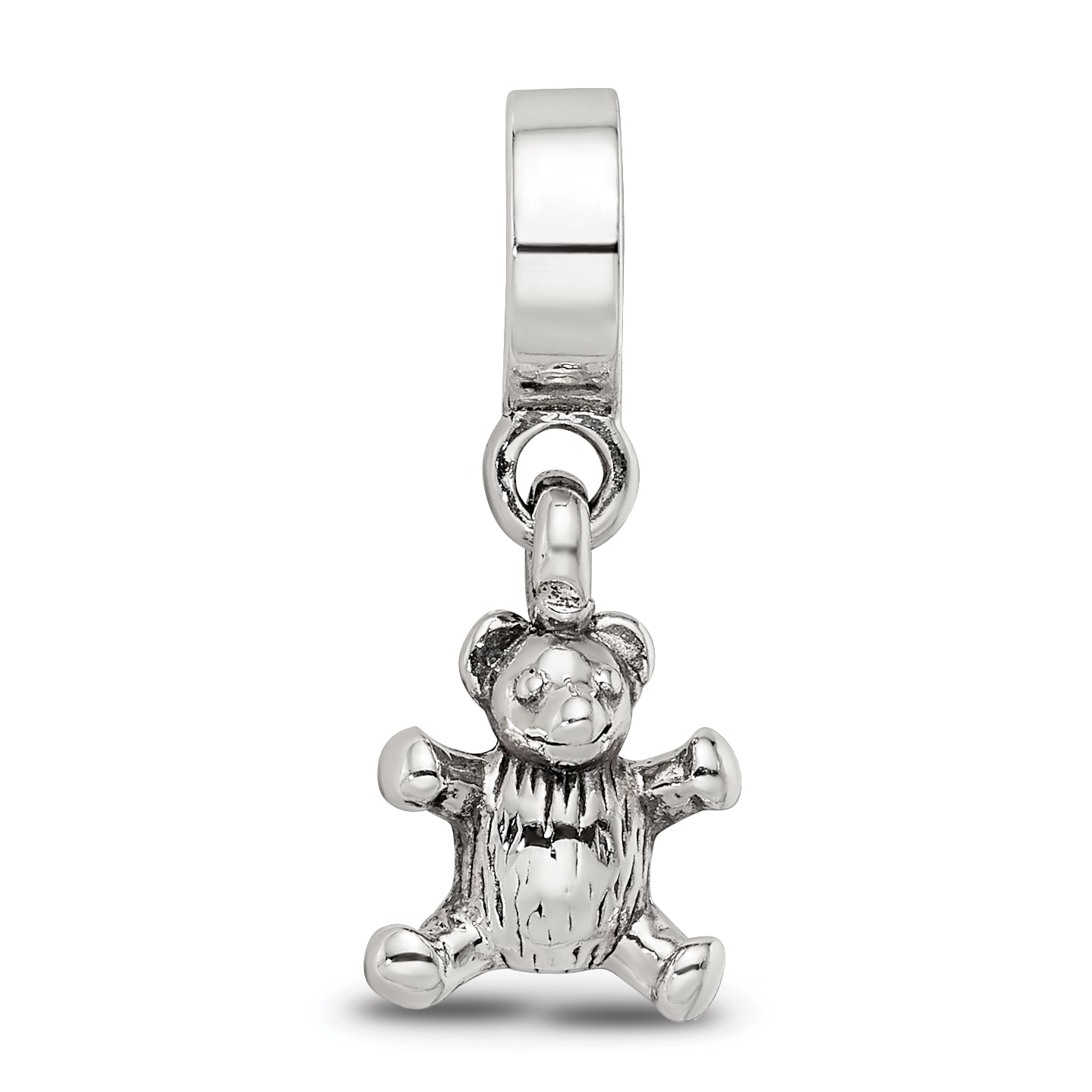 Sterling Silver 925 Teddy Bear Dangle Bead with Antiqued Finish