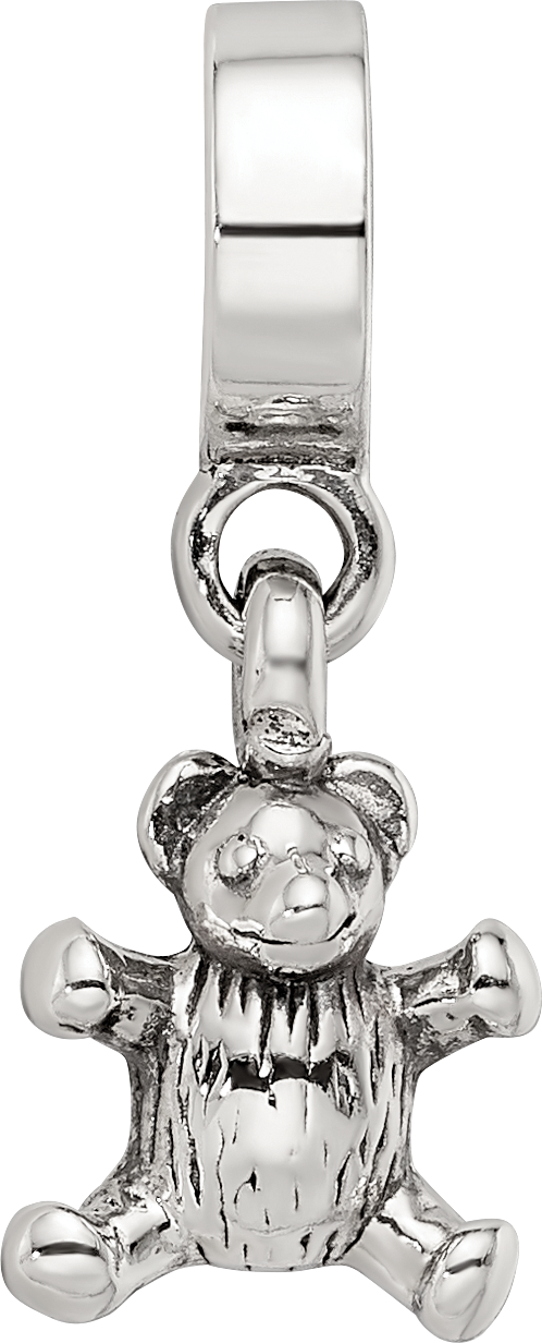 Sterling Silver 925 Teddy Bear Dangle Bead with Antiqued Finish