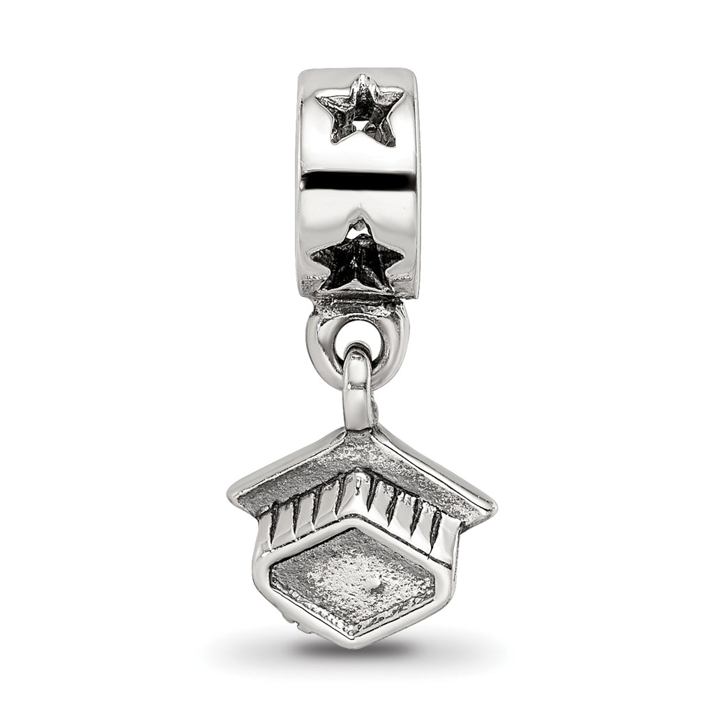 Sterling Silver 925 Dangle Bead with Antiqued Graduation Cap Design