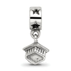 Sterling Silver 925 Dangle Bead with Antiqued Graduation Cap Design