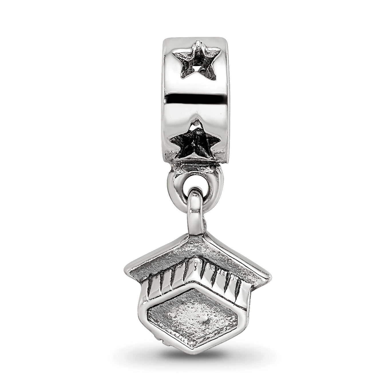 Sterling Silver 925 Dangle Bead with Antiqued Graduation Cap Design