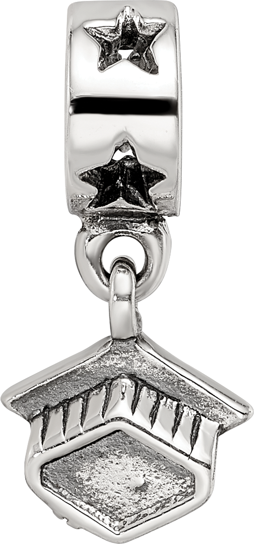Sterling Silver 925 Dangle Bead with Antiqued Graduation Cap Design
