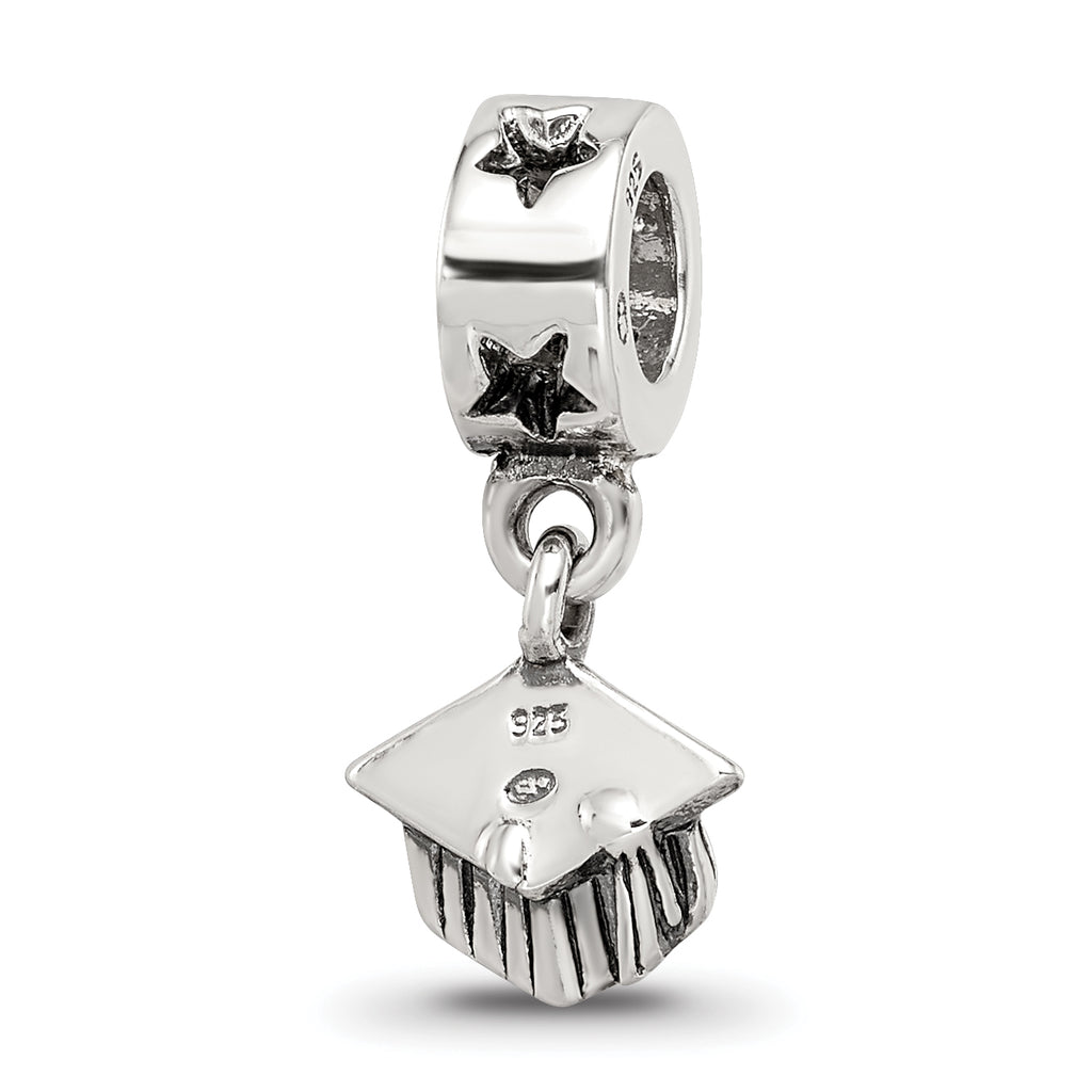 Sterling Silver 925 Dangle Bead with Antiqued Graduation Cap Design