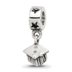 Sterling Silver 925 Dangle Bead with Antiqued Graduation Cap Design