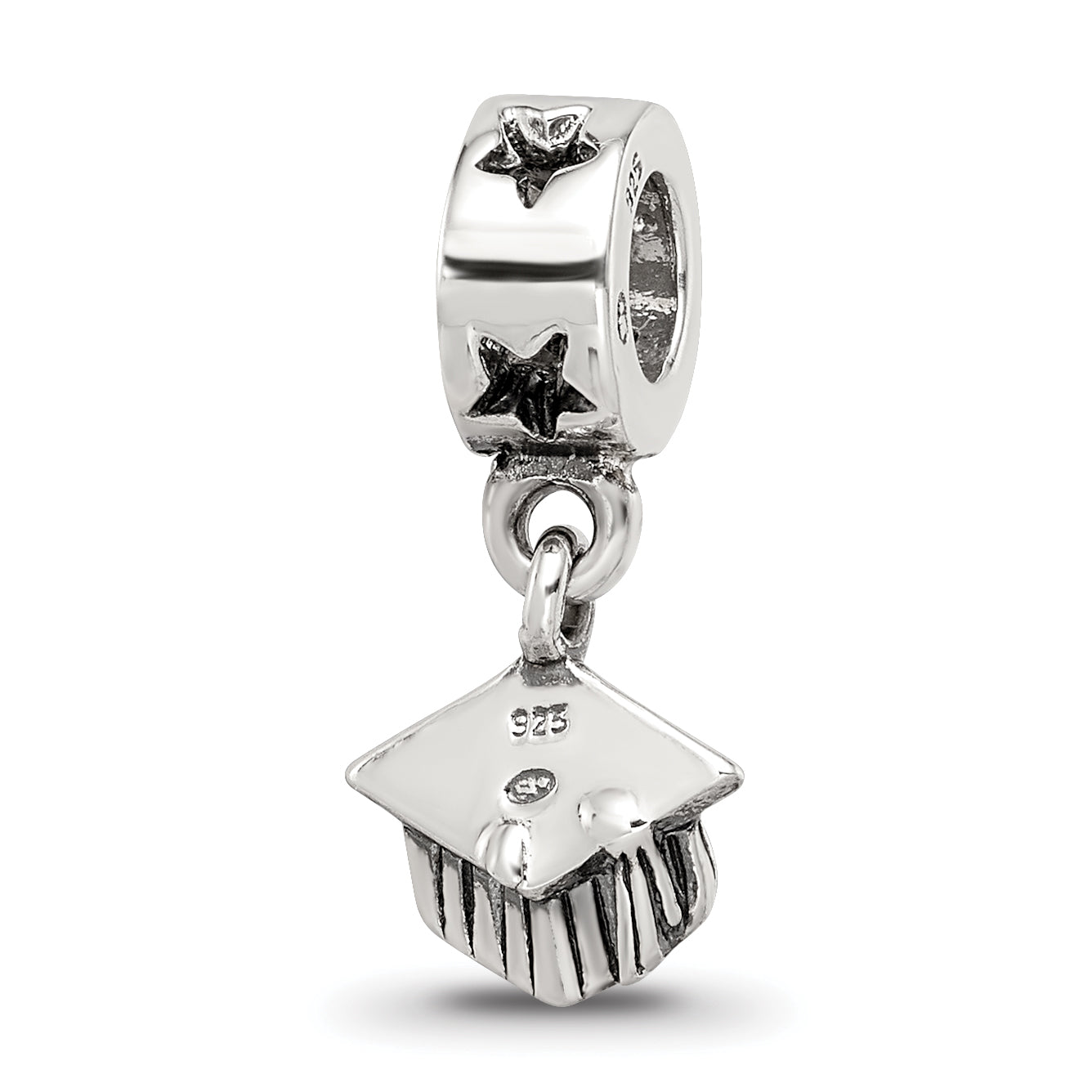 Sterling Silver 925 Dangle Bead with Antiqued Graduation Cap Design