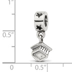 Sterling Silver 925 Dangle Bead with Antiqued Graduation Cap Design