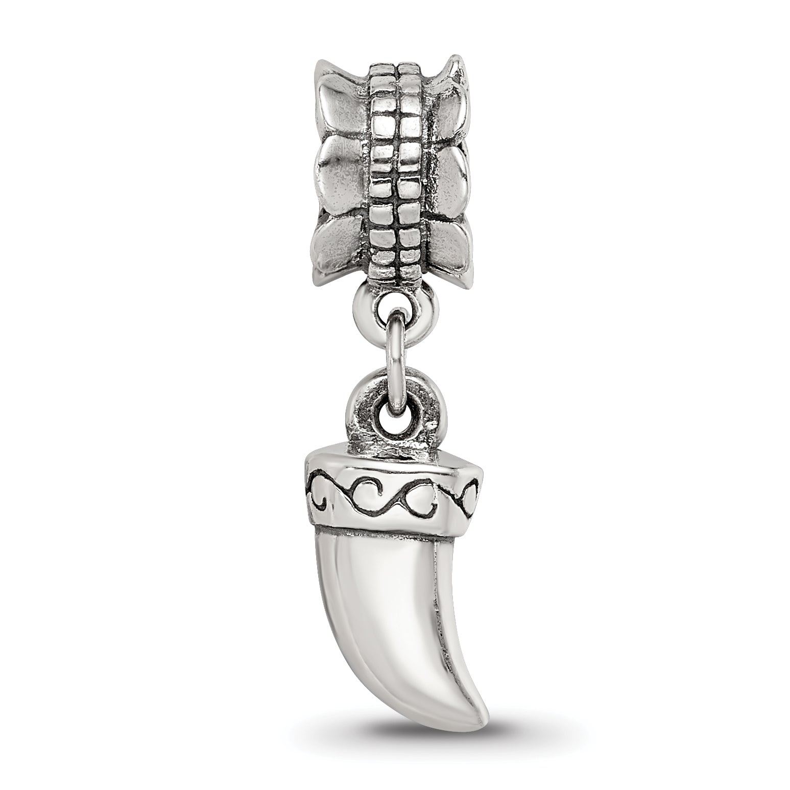 Sterling Silver 925 Tiger Claw Dangle Bead with Antiqued Finish