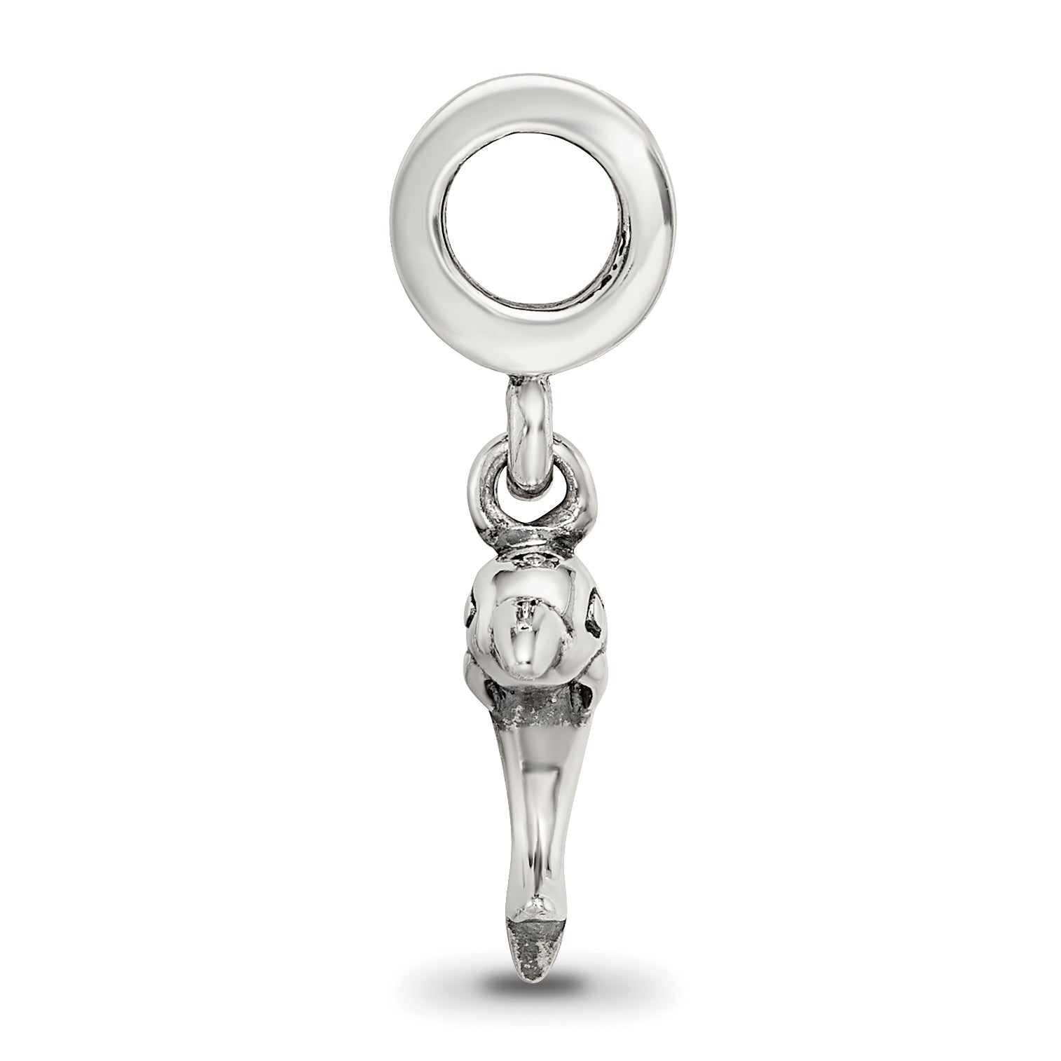 Sterling Silver 925 Dolphin Dangle Bead with Antiqued Finish