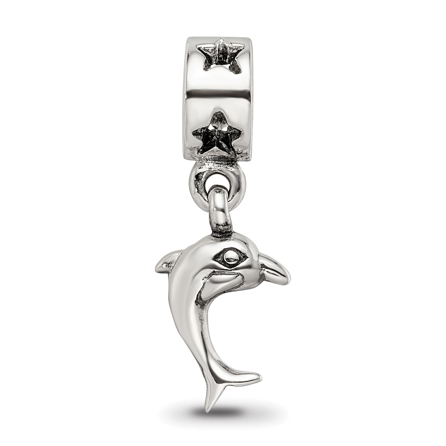 Sterling Silver 925 Dolphin Dangle Bead with Antiqued Finish