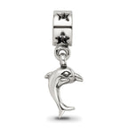 Sterling Silver 925 Dolphin Dangle Bead with Antiqued Finish