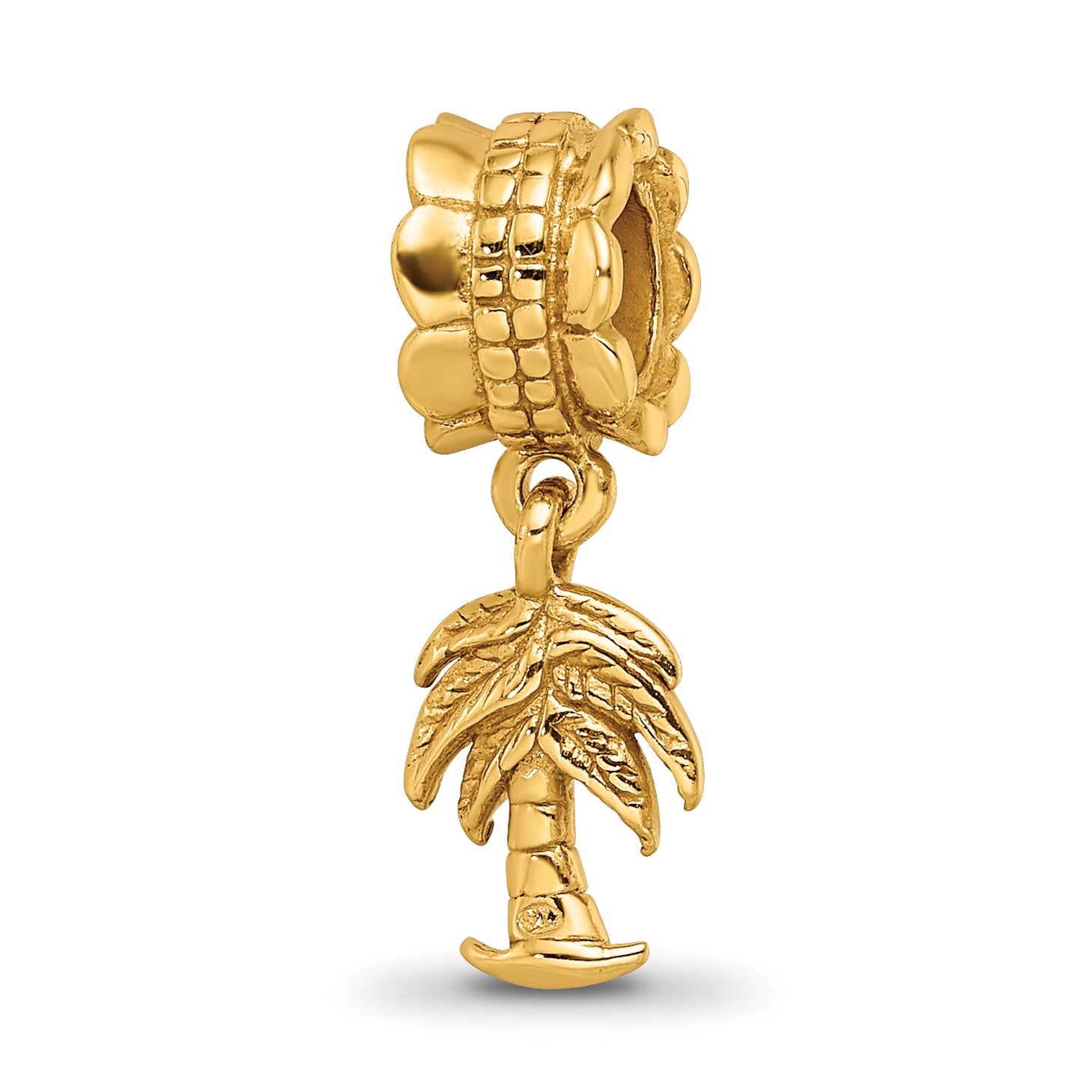Sterling Silver Gold-Plated Palm Tree Dangle Bead with Polished Finish