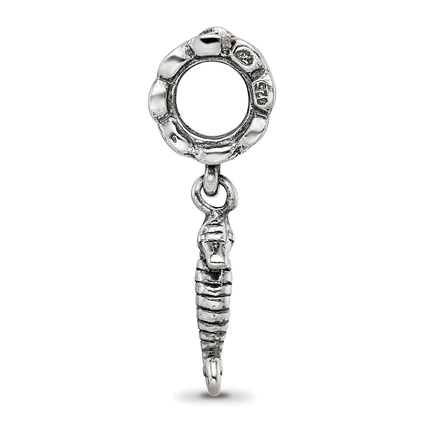 Sterling Silver 925 Seahorse Dangle Bead with Antiqued Finish, Solid Charm Design Secondary image