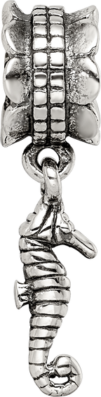 Sterling Silver 925 Seahorse Dangle Bead with Antiqued Finish, Solid Charm Design