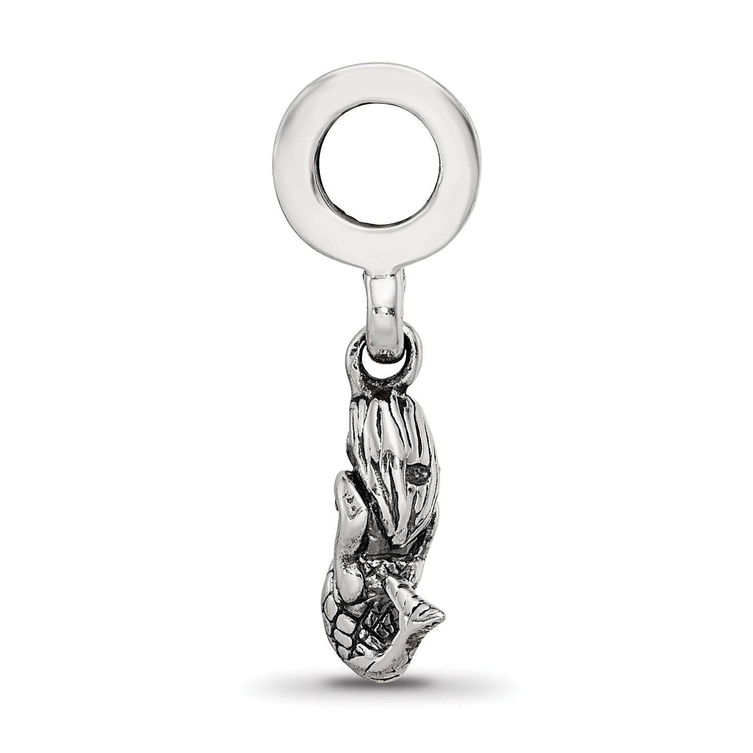Sterling Silver 925 Mermaid Dangle Bead with Antiqued Finish Solid Cast Design Secondary image