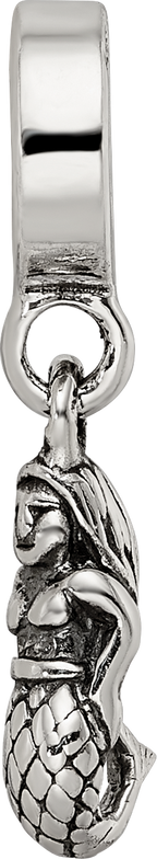 Sterling Silver 925 Mermaid Dangle Bead with Antiqued Finish Solid Cast Design