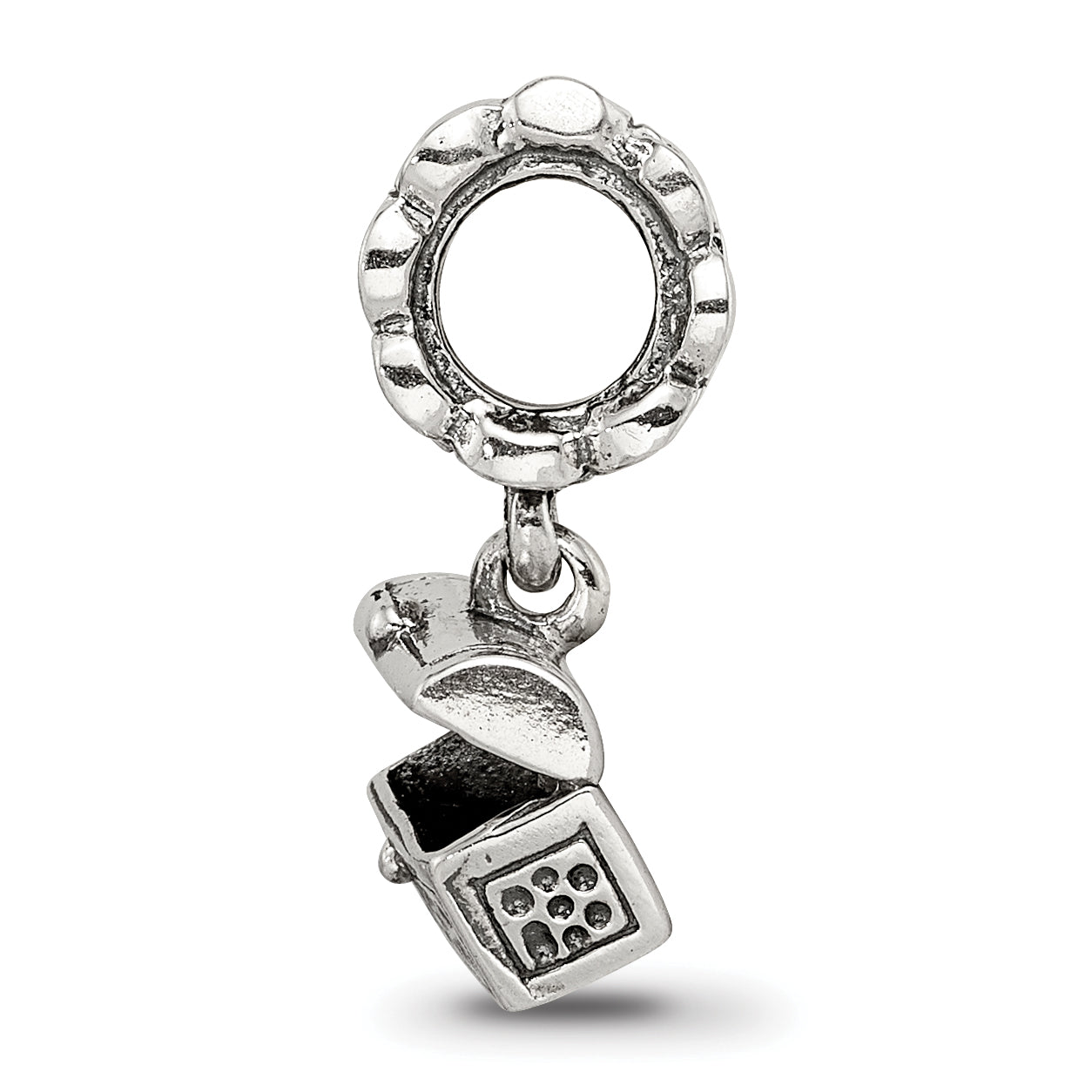 Sterling Silver 925 Antiqued Treasure Chest Dangle Bead  Solid, Vintage Charm