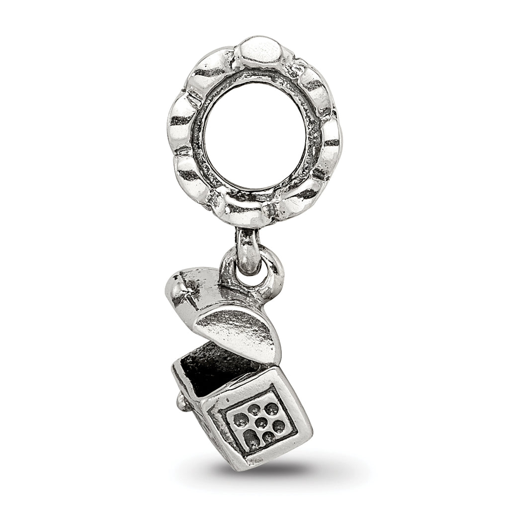 Sterling Silver 925 Antiqued Treasure Chest Dangle Bead  Solid, Vintage Charm