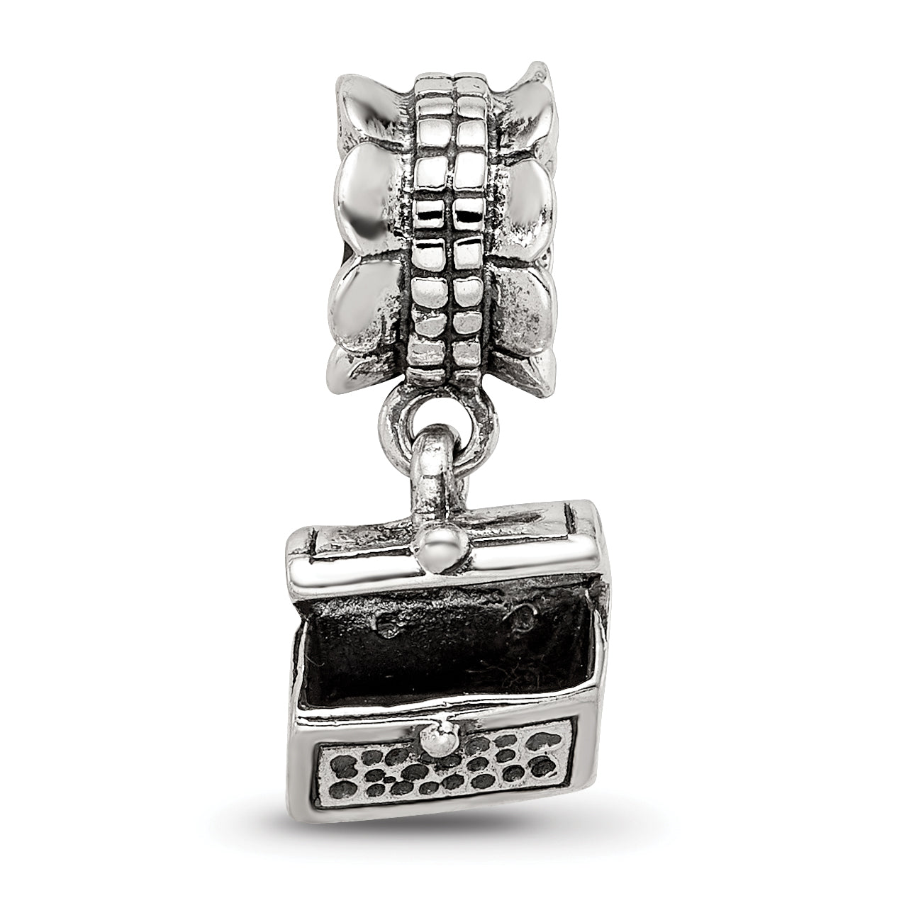 Sterling Silver 925 Antiqued Treasure Chest Dangle Bead  Solid, Vintage Charm