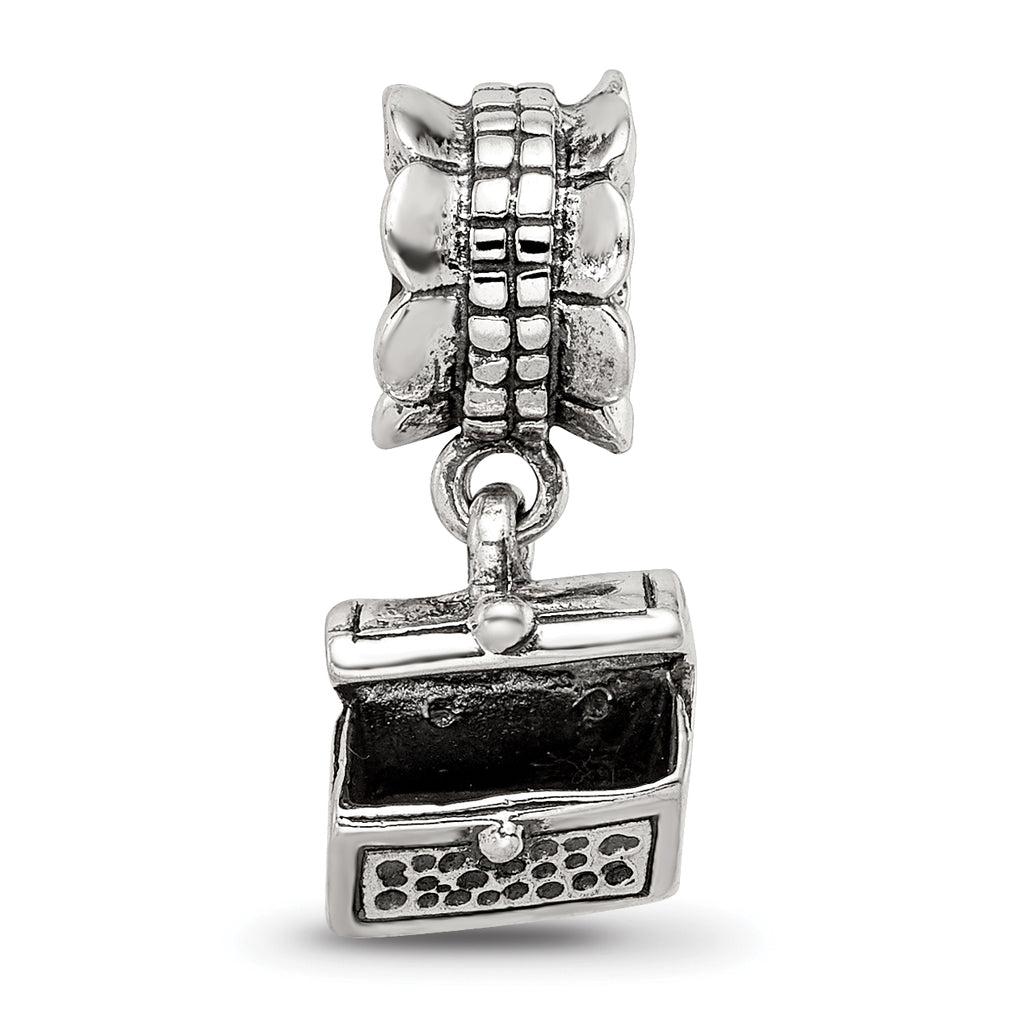 Sterling Silver 925 Antiqued Treasure Chest Dangle Bead  Solid, Vintage Charm