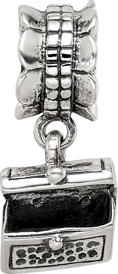 Sterling Silver 925 Antiqued Treasure Chest Dangle Bead  Solid, Vintage Charm