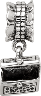 Sterling Silver 925 Antiqued Treasure Chest Dangle Bead  Solid, Vintage Charm