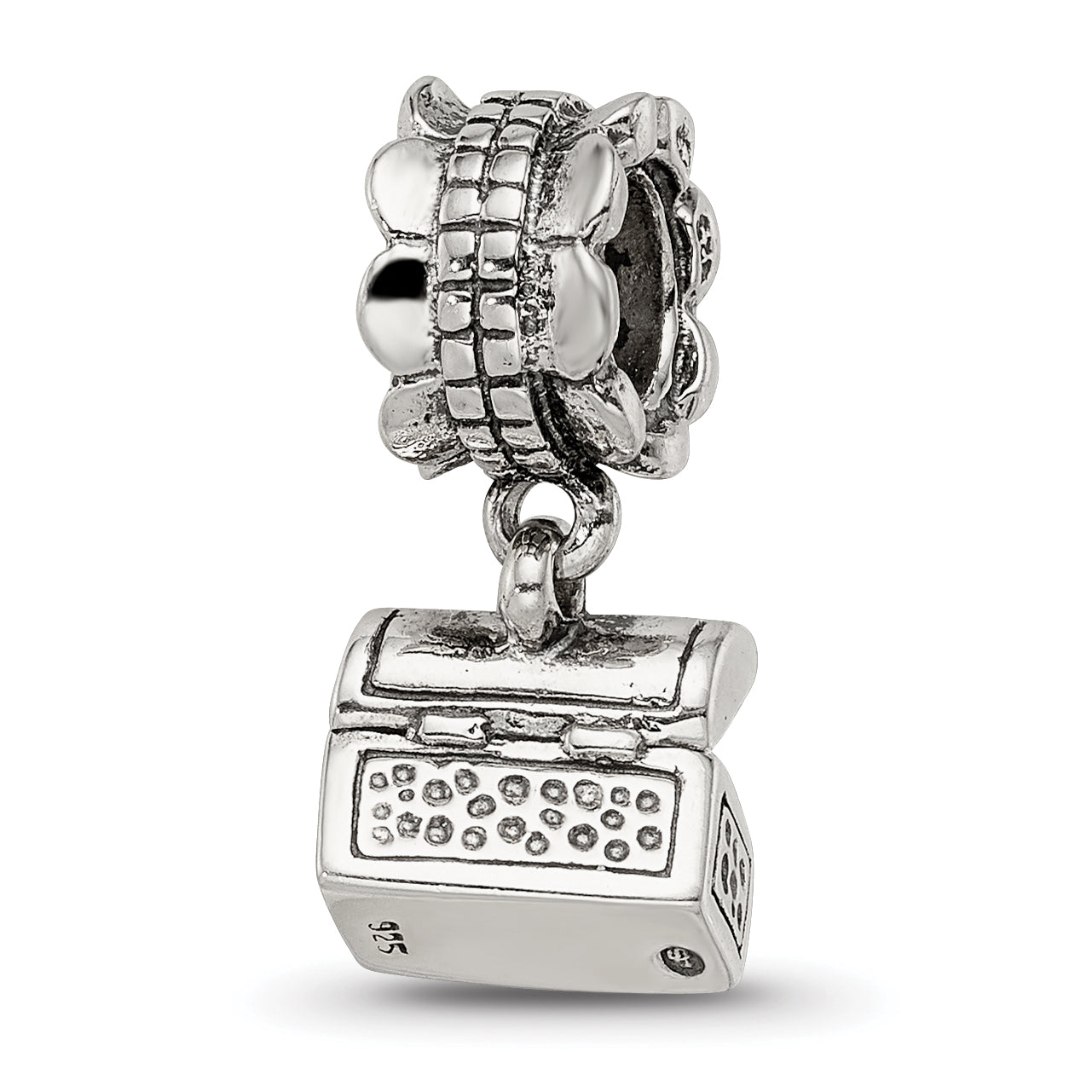 Sterling Silver 925 Antiqued Treasure Chest Dangle Bead  Solid, Vintage Charm