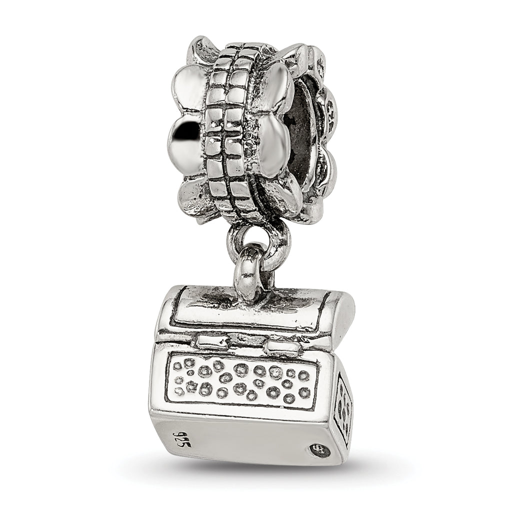 Sterling Silver 925 Antiqued Treasure Chest Dangle Bead  Solid, Vintage Charm