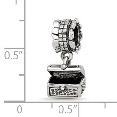 Sterling Silver 925 Antiqued Treasure Chest Dangle Bead  Solid, Vintage Charm