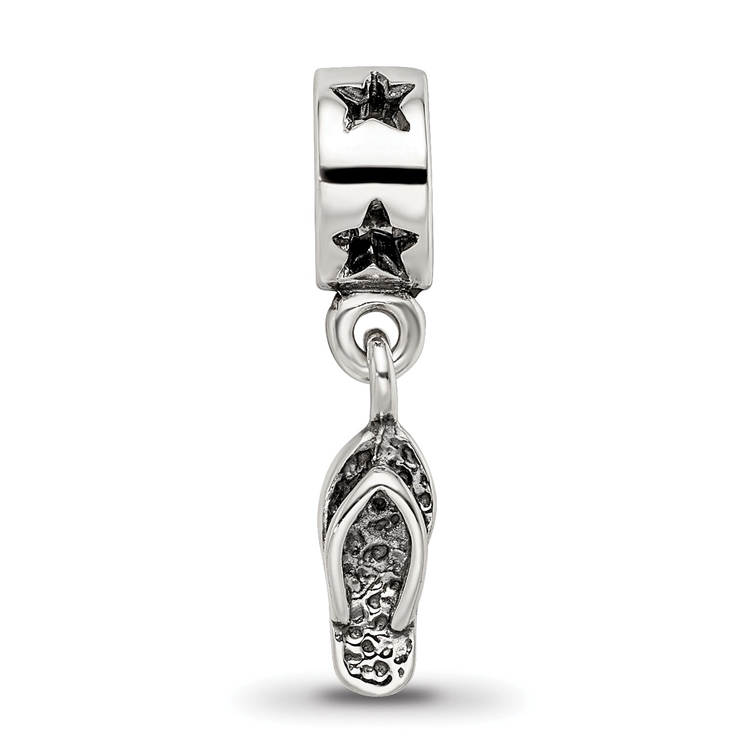 Sterling Silver 925 Flip Flop Dangle Bead with Antiqued Finish