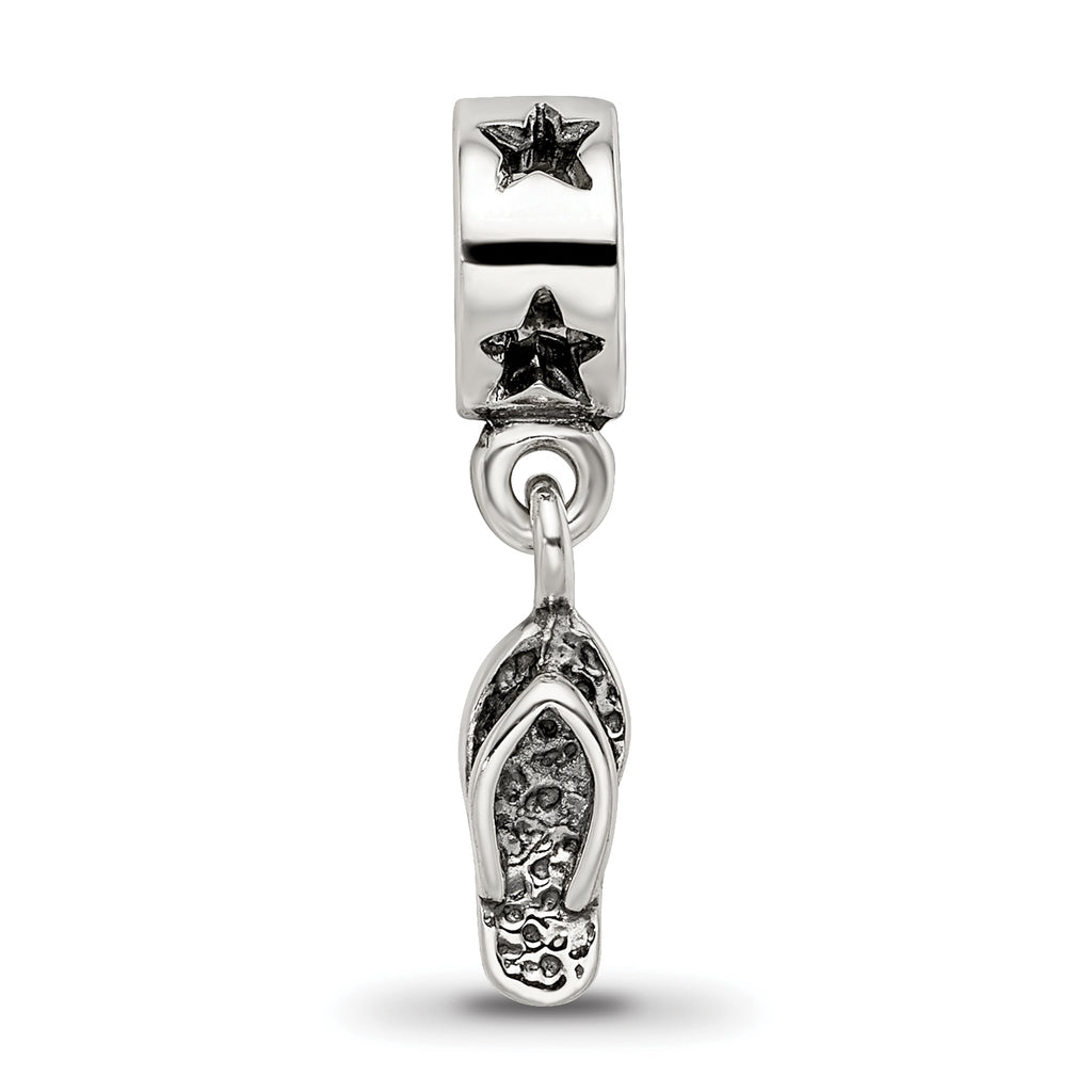 Sterling Silver 925 Flip Flop Dangle Bead with Antiqued Finish