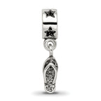 Sterling Silver 925 Flip Flop Dangle Bead with Antiqued Finish