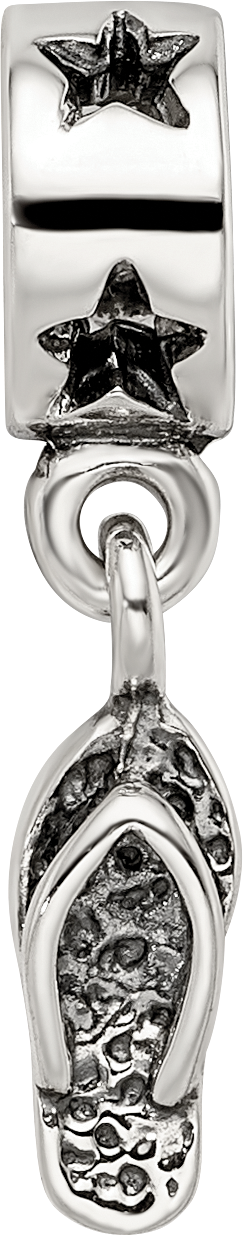 Sterling Silver 925 Flip Flop Dangle Bead with Antiqued Finish