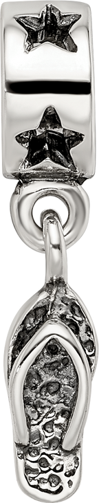 Sterling Silver 925 Flip Flop Dangle Bead with Antiqued Finish
