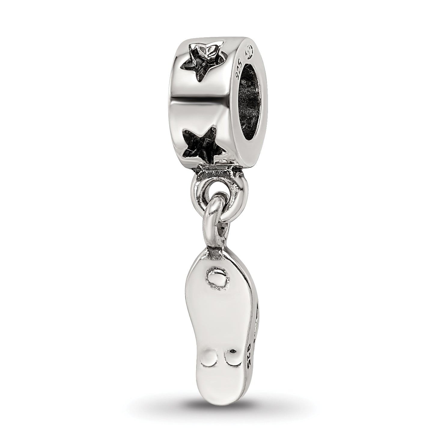 Sterling Silver 925 Flip Flop Dangle Bead with Antiqued Finish