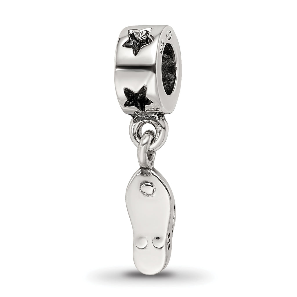 Sterling Silver 925 Flip Flop Dangle Bead with Antiqued Finish