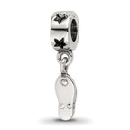 Sterling Silver 925 Flip Flop Dangle Bead with Antiqued Finish