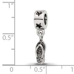 Sterling Silver 925 Flip Flop Dangle Bead with Antiqued Finish